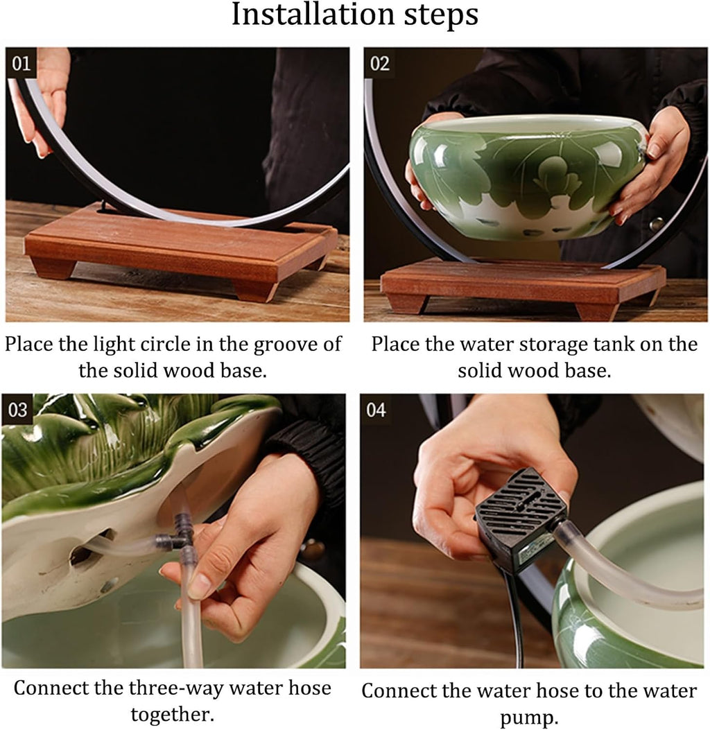 Tabletop Fountain with Light Waterfall Fountain with Backflow Incense Burner Desktop Zen Water Fountain Ceramic Fish Tank Indoor Water Fountain for Home Office Without Plants.(Style5)