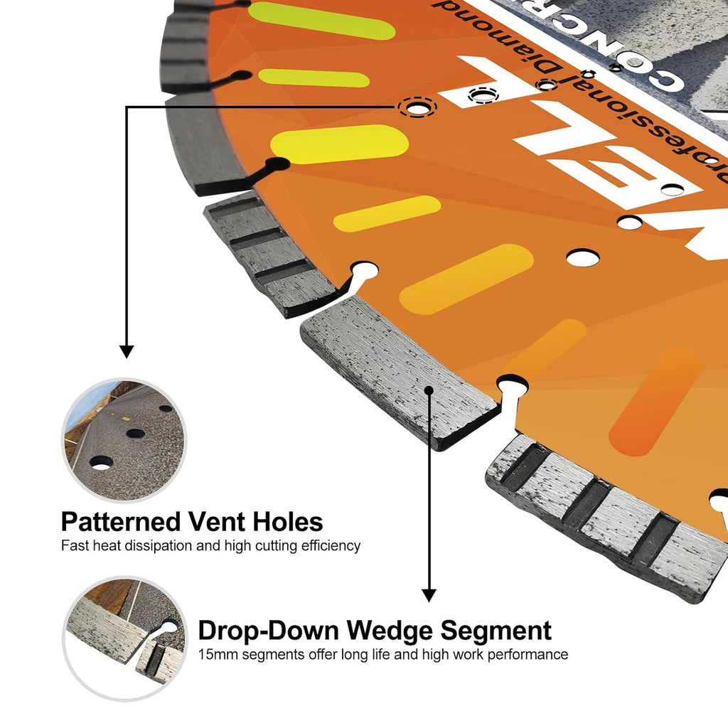 FEWELL 18' Concrete Diamond Saw Blade,Asphalt Diamond Blade Multi-Purpose for Cutting Hard Reinforced Concrete Asphalt Masonry Stone Terrazzo, Laser-Welded Segmented, 1'-20mm Bore