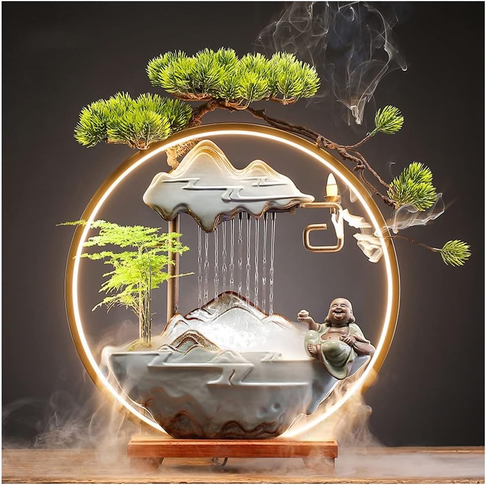 HIHELO Desktop Fountain Tabletop Fountain Ceramic Lucky Flowing Water Ornament Desktop Circulation Fountain Office Desktop Decoration Water Fountain Outdoor (Color : A)