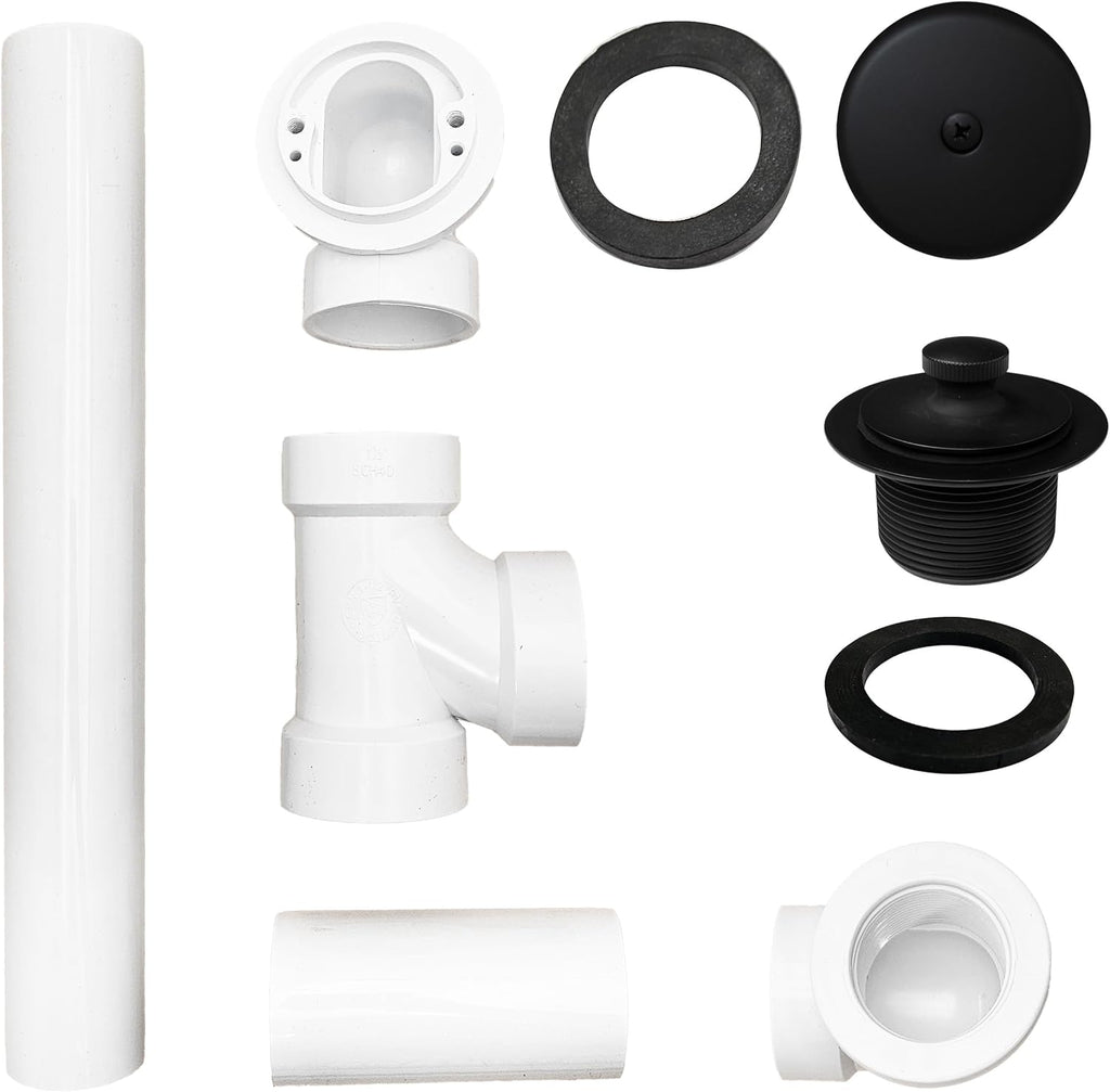 Westbrass D49721-12-62 1-1/2' Bath Waste & Overflow Assembly with Pull Drain Stopper and One-Hole Faceplate Top Elbow - Sch. 40 PVC, Matte Black (12-Pack)