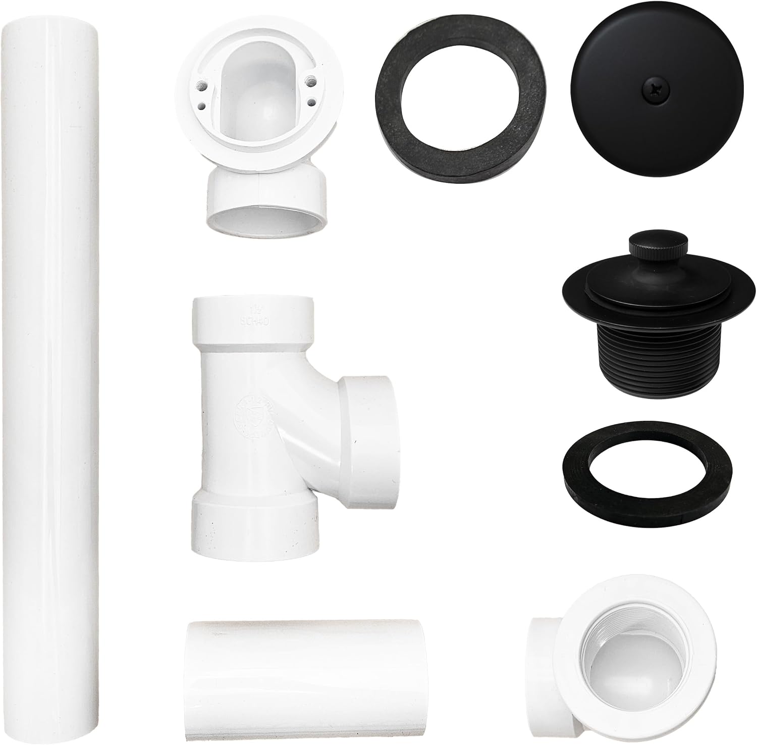 Westbrass D49721-12-62 1-1/2' Bath Waste & Overflow Assembly with Pull Drain Stopper and One-Hole Faceplate Top Elbow - Sch. 40 PVC, Matte Black (12-Pack)