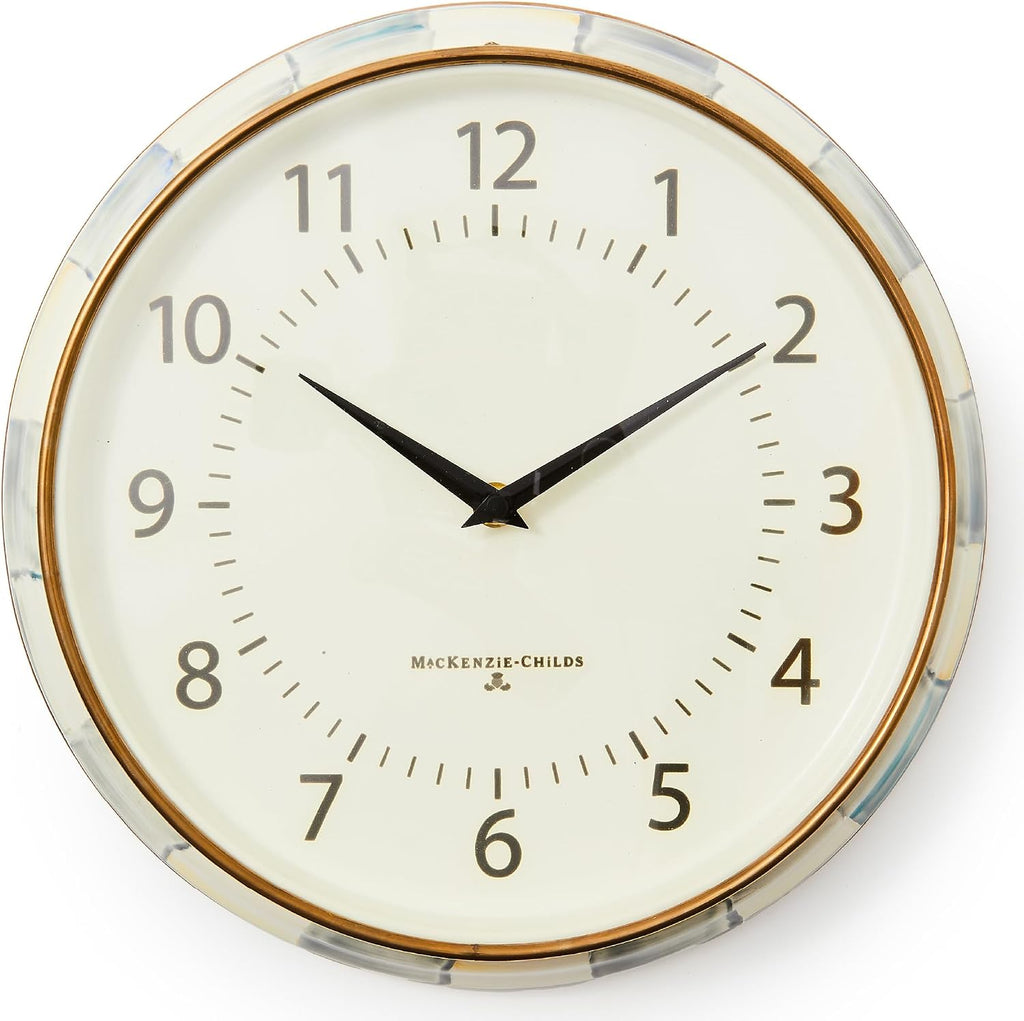 MACKENZIE-CHILDS Wall Clock, Decorative Clock for Kitchen and Living Room, Gray-and-White Sterling Check