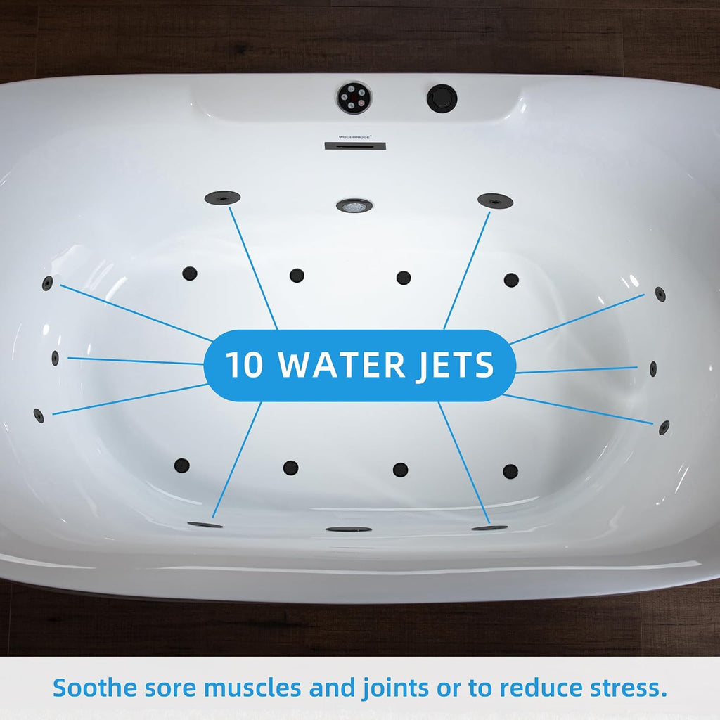WOODBRIDGE 72' x 35-3/8' Whirlpool Water Jetted and Air Bubble Freestanding Heated Soaking Combination Bathtub with LED control panel,Matte Black drain and overflow,BM-400