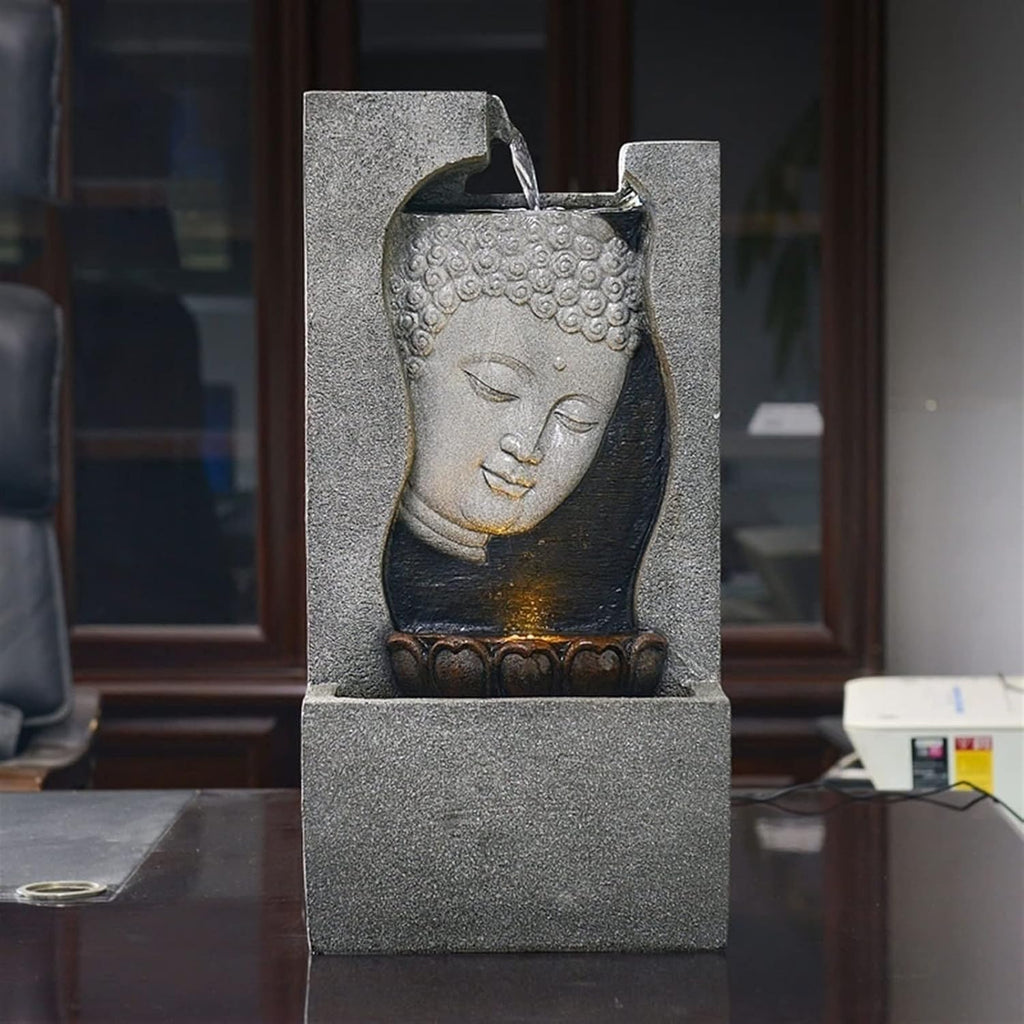 HIHELO Tabletop Fountain Tabletop Fountain Water Buddha Statue Desktop Ornament Fountain Living Room Study Decoration Lucky Waterscape Decoration Indoor Fountain