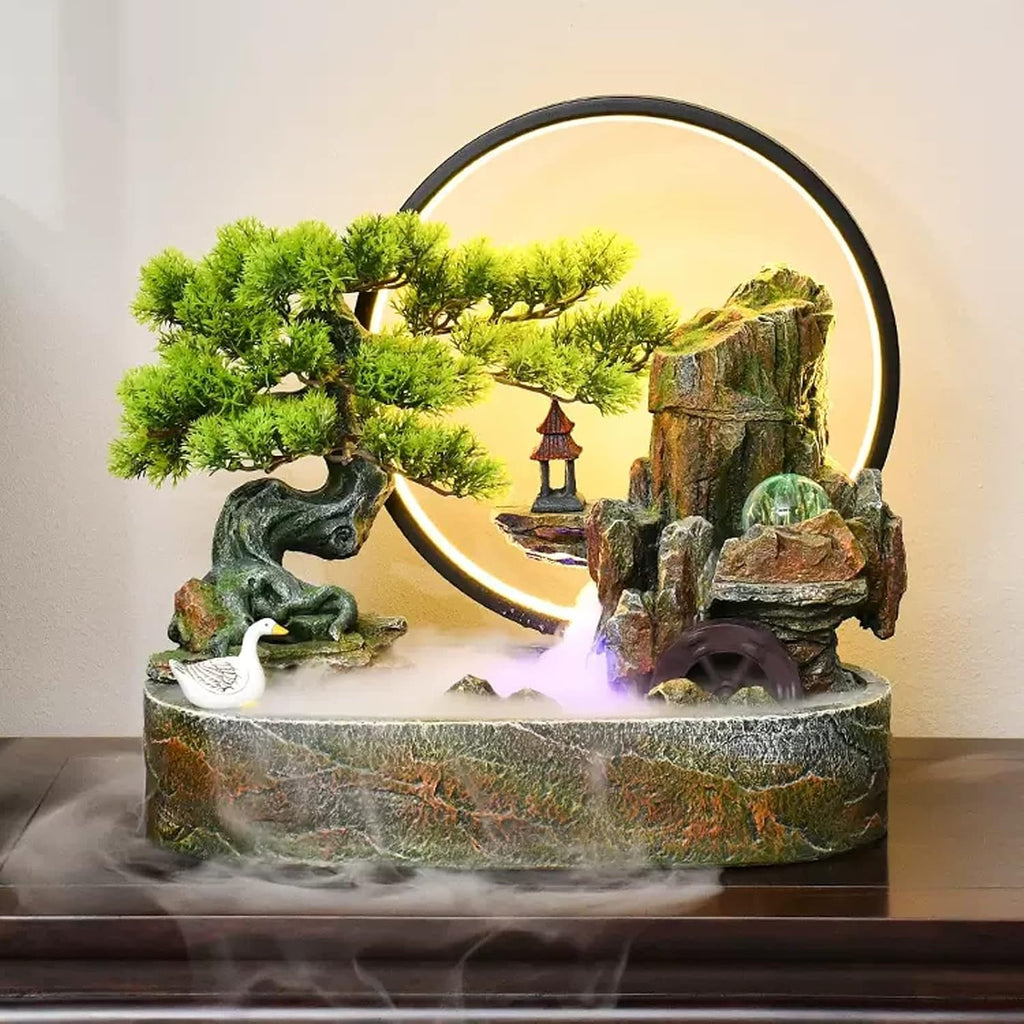 Desktop Fountain Tabletop Water Fountain Artificial Bonsai Tree Design Indoor Resin Waterfalls Fountains Decorative Tabletop Fountain with LED Light Best Home Gifts for Parents or Friends Indoor Fount