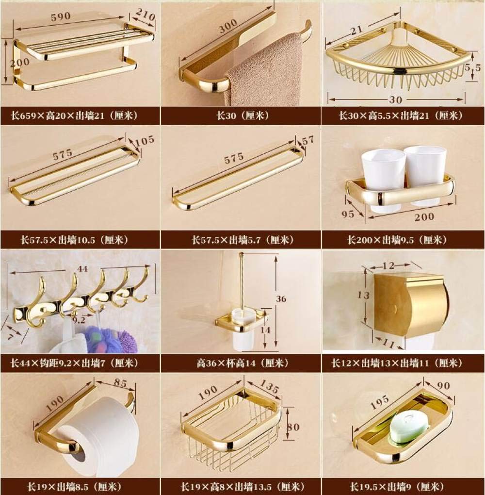 Brass Bathroom Accessories - Sturdy Towel Bar, Soap Basket, Towel Rack, Glass Shelf, Robe Hook Storage