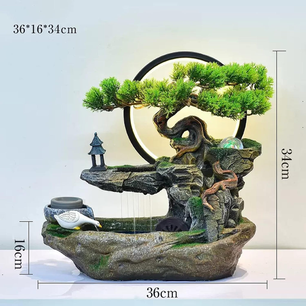 Indoor Waterfall Fountains Tabletop Water Fountain Indoor Waterfalls Fountains Decorative Tabletop Fountain with LED Light Artificial Bonsai Tree Design Best Home Gifts for Parents or Friends Tabletop