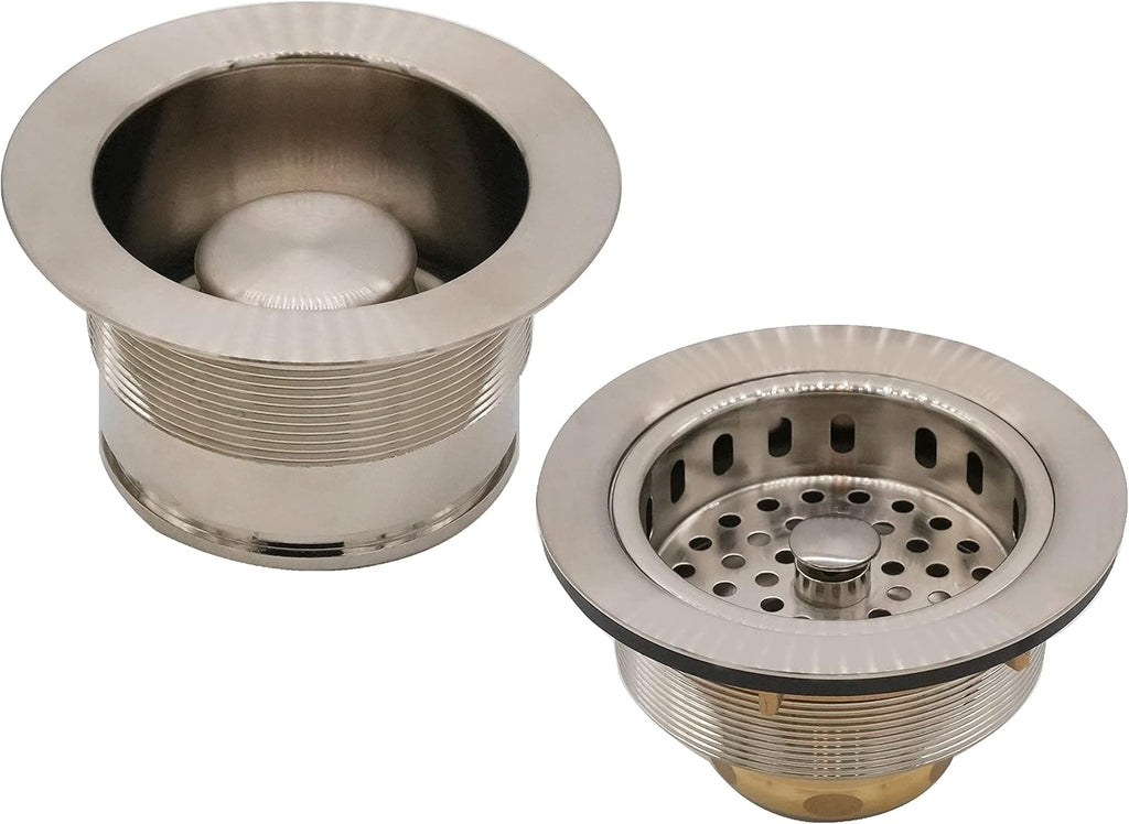 Westbrass CO2185-20 COMBO PACK 3-1/2' Post Style Large Kitchen Sink Basket Strainer and Waste Disposal Drain Flange with Stopper, Stainless Steel