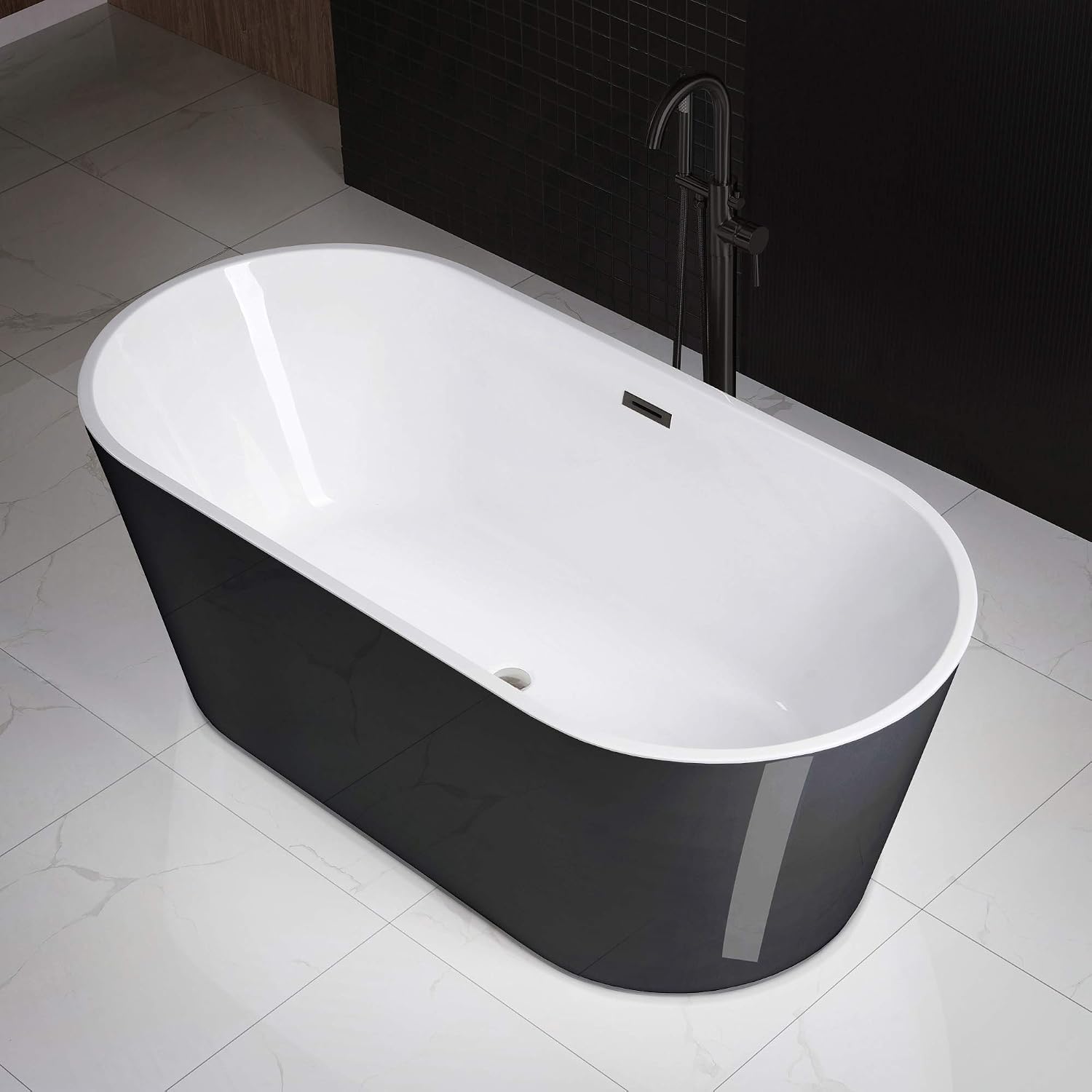 WOODBRIDGE 67' Freestanding Acylic Soaking Bathtub with White, Drain and Overflow in Matte, BTA1813-MB-Drain &O, Matte Black