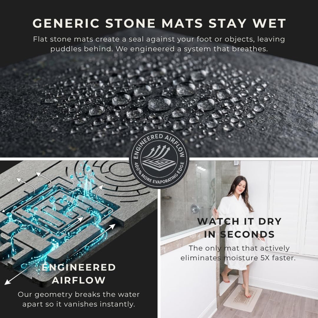 Bathroom Mat Set (2 Pack) [Engineered for Hygiene] – Stone Bath Mats for Bathroom & Kitchen Counter Drying Mat – Non Slip Diatomaceous Earth – Serenity Sterling