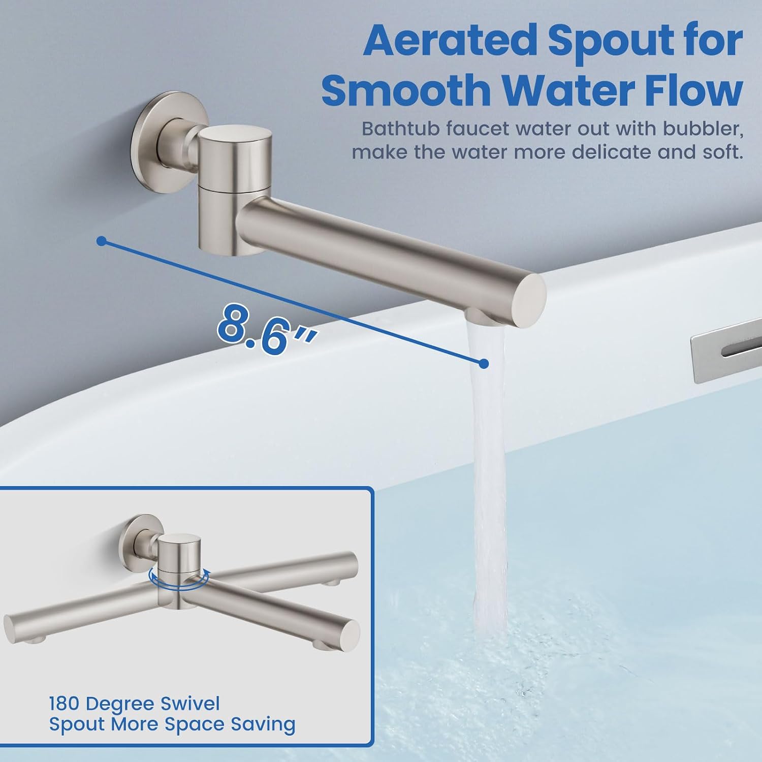 Airuida 3-Function Shower System with Tub Spout – Round Rainfall Shower Faucet Combo,Handheld Spray with 2 Functions,Includes Rough-In Valve with 360° Rotating Drain,8 Inch Shower Head,Brushed Nickel