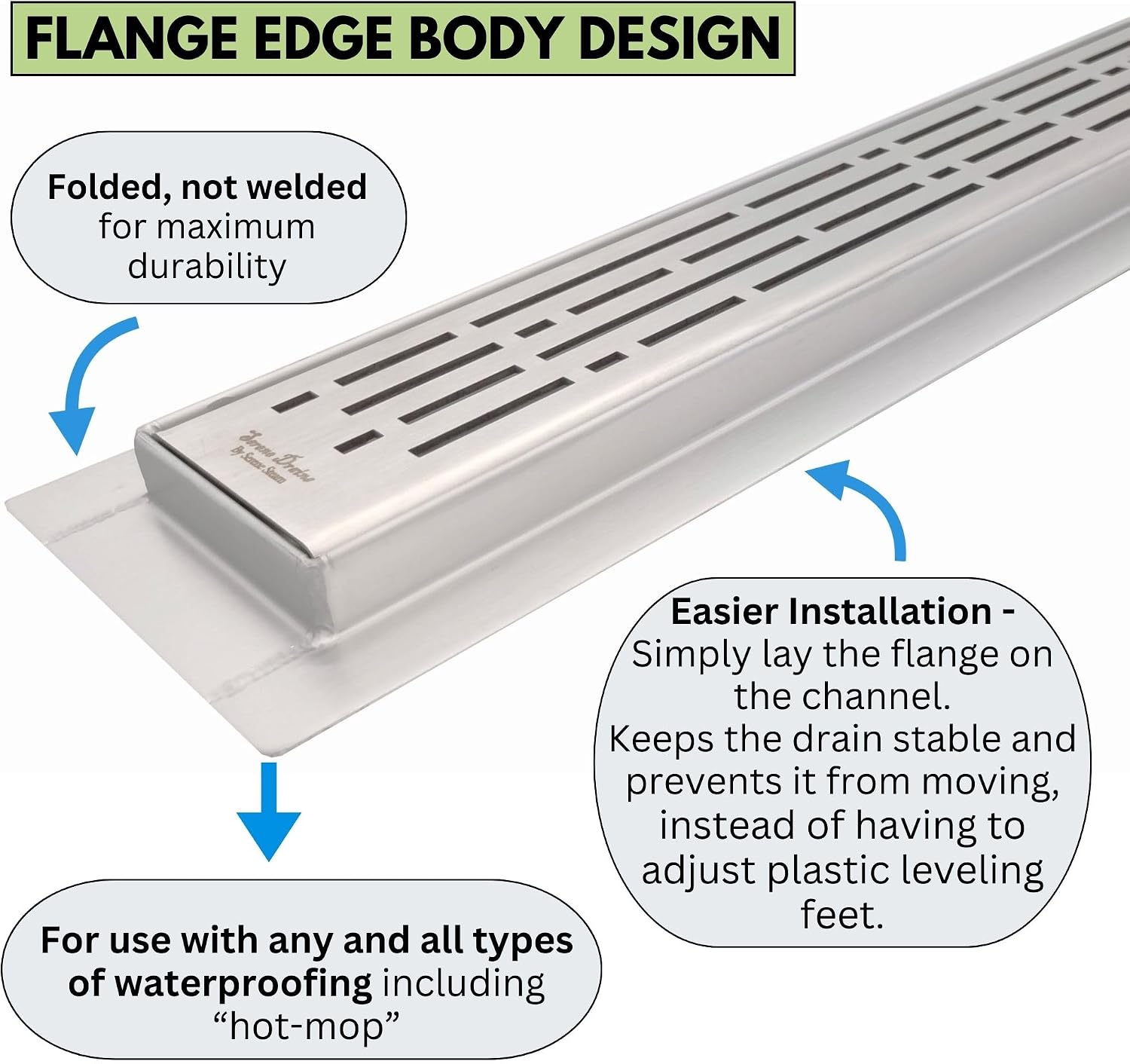 304 Side Outlet Linear Offset Shower Drain Brushed Nickel Long Shower Drain Kit Hair Catcher Strainer Grate Cover Bathroom Floor Insert (16 Inch, Tile in Design)