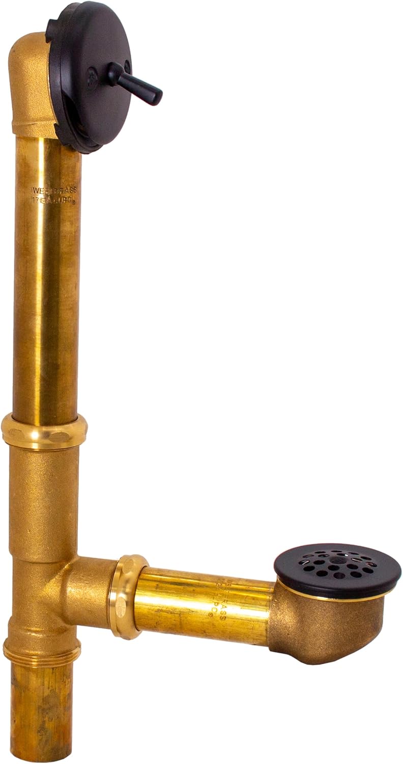 Westbrass A323-12 14' Bath Waste & Overflow Assembly with Trip Lever and Beehive Strainer Grid Drain, Oil Rubbed Bronze