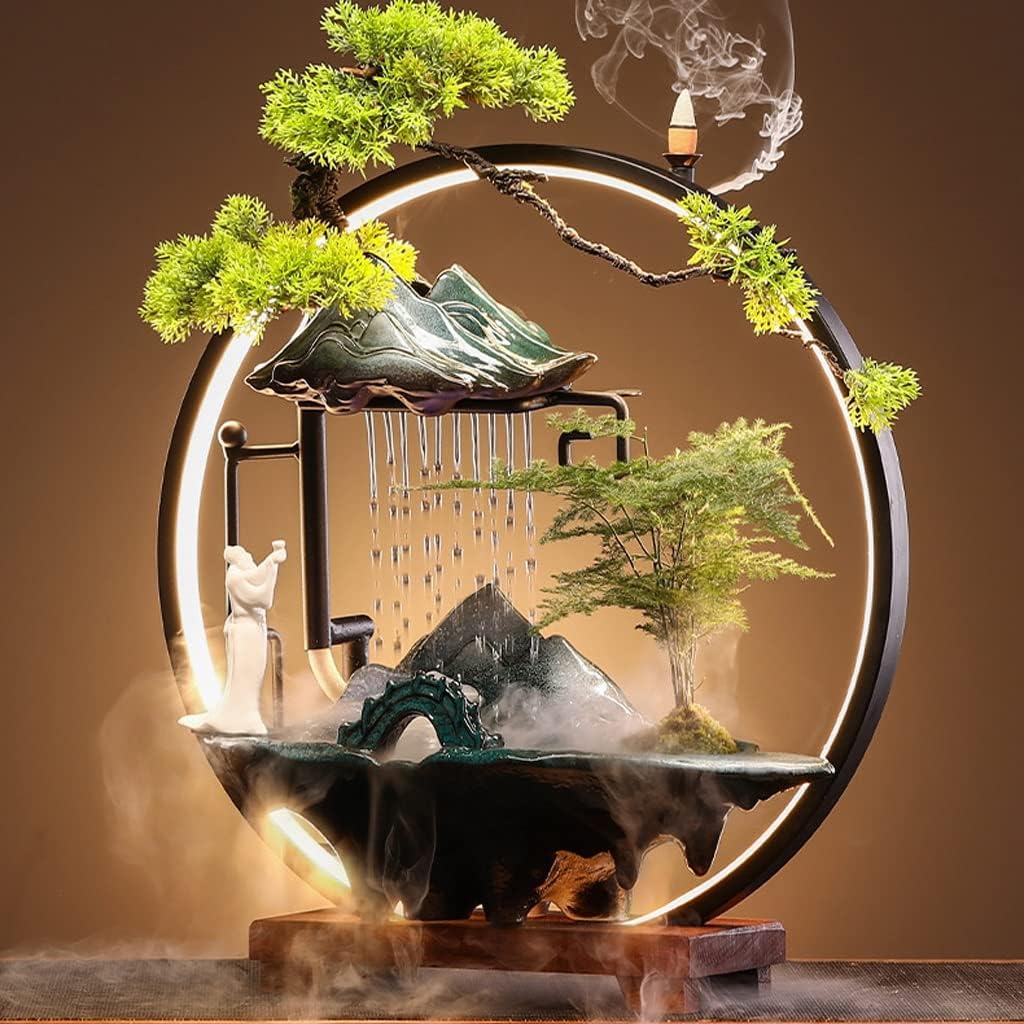HIHELO Desktop Fountain Tabletop Fountain Chinese Ceramic Lucky Flowing Water Ornament Desktop Circulation Fountain Office Desktop Decoration Water Fountain Outdoor (Color : A)