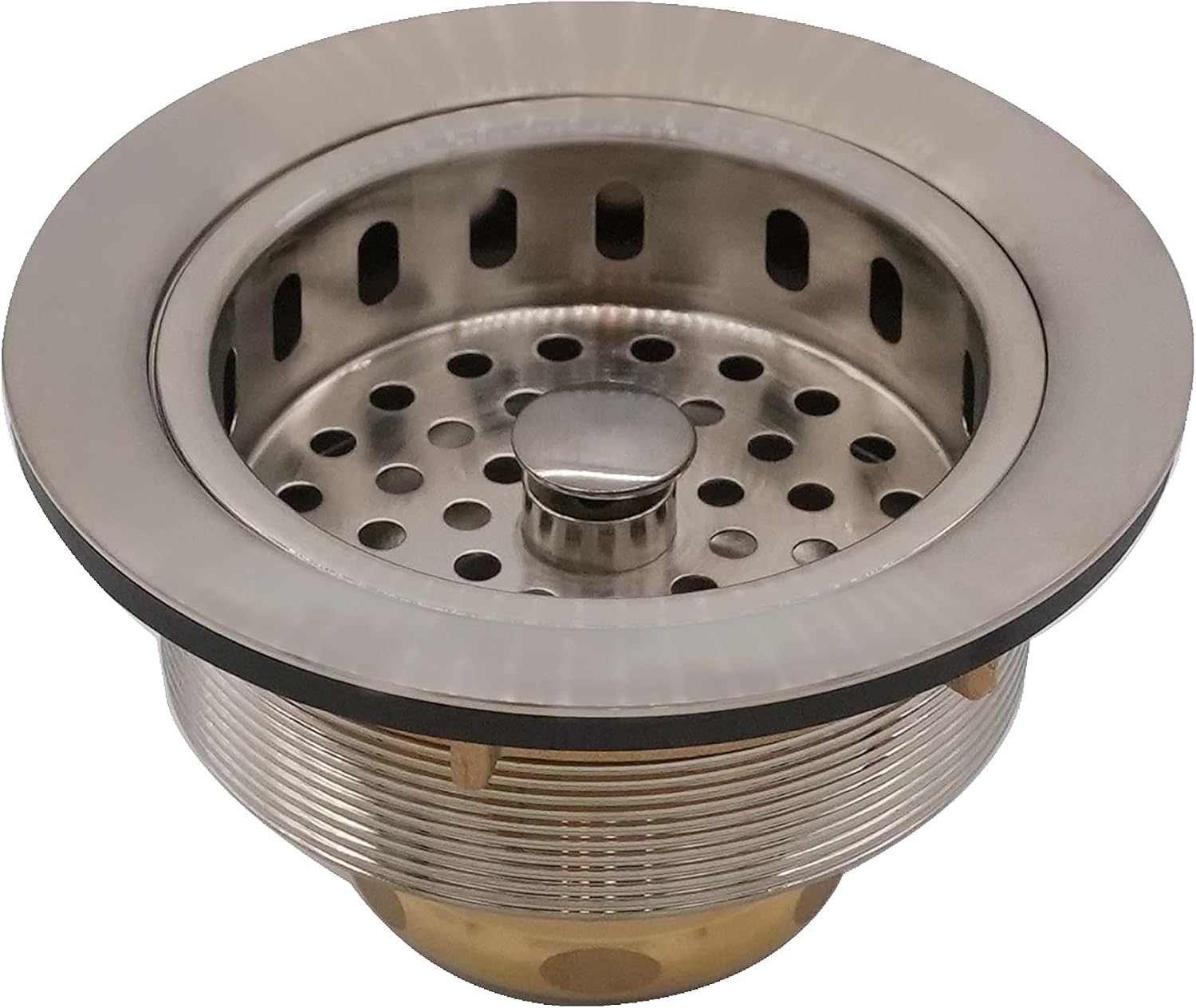 Westbrass CO2165S-07 COMBO PACK 3-1/2' Post Style Large Kitchen Sink Basket Strainer and Waste DisposalDrain Flange with Basket Strainer, Satin Nickel