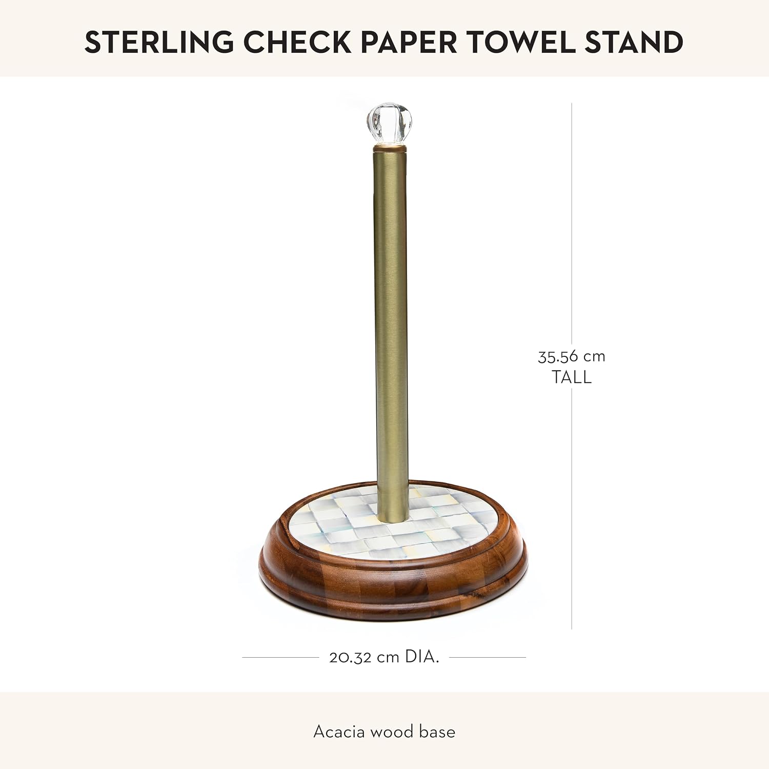 MACKENZIE-CHILDS Wood Paper Towel Holder, Decorative Paper Towel Holder for Kitchen, Grey-and-White Sterling Check