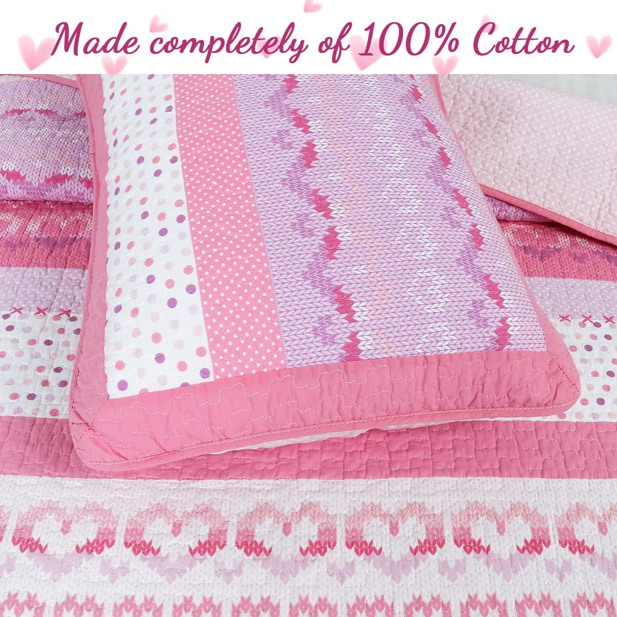Cozy Line Home Fashions Pink Butterfly Knit 100% Cotton Reversible Quilt Bedding Set, Coverlet, Bedspreads (Queen - 6 Piece: 1 Quilt + 2 Standard Shams + 3 Decorative Pillows)