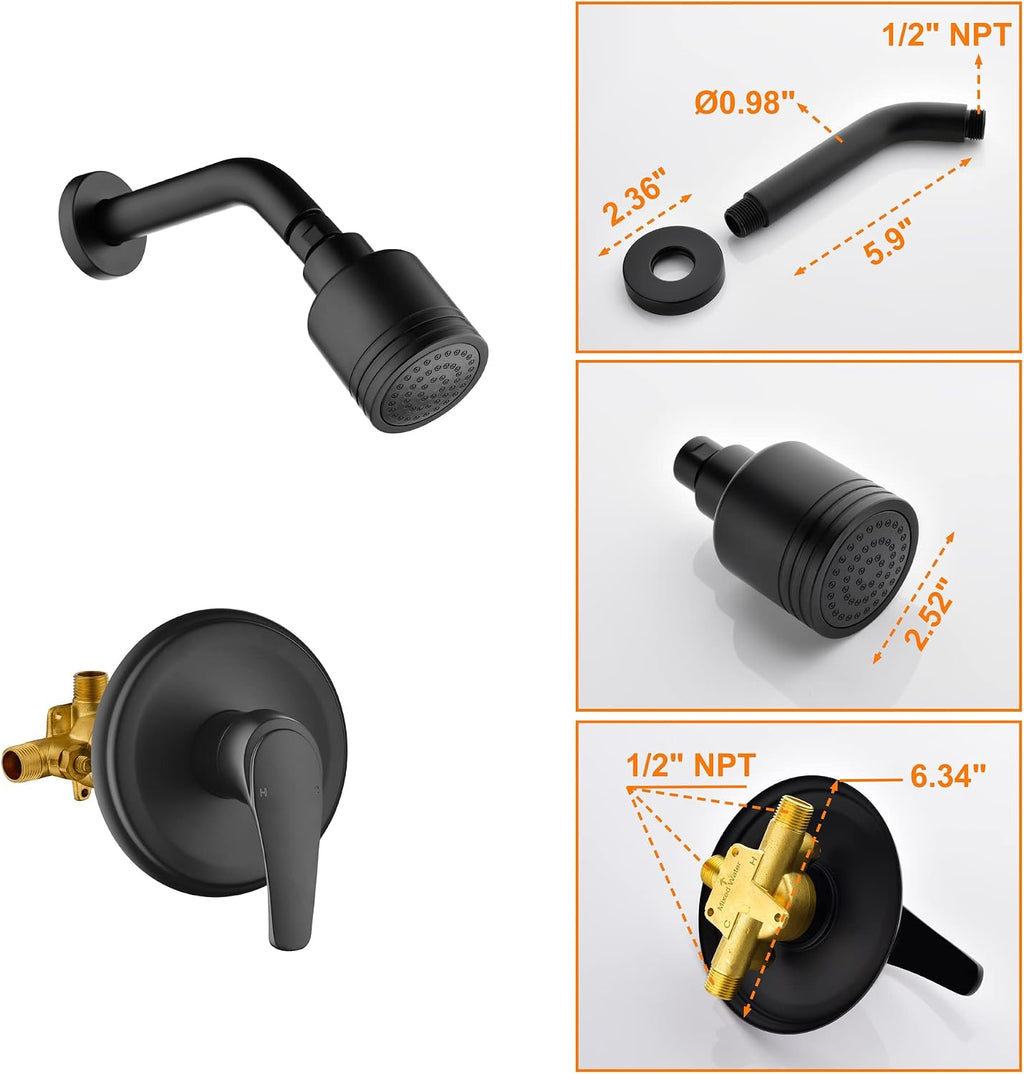 Wall Mounted Shower Faucet Set, Shower Fixtures Shower Mixer, Single Function Shower Trim Kit Pressure Balancing Shower System with Single Spray Detachable Clean Shower Head,Black