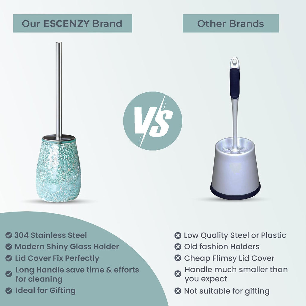 Modern Green Bathroom Accessories Sets 6 Pcs | Luxurious Toilet Brush, Small Trash Can, Glass Soap Dispenser, Toothbrush Holder, Cotton Glass Jar, Vanity Tray | Turquoise Bathroom Decor Mosaic Glass