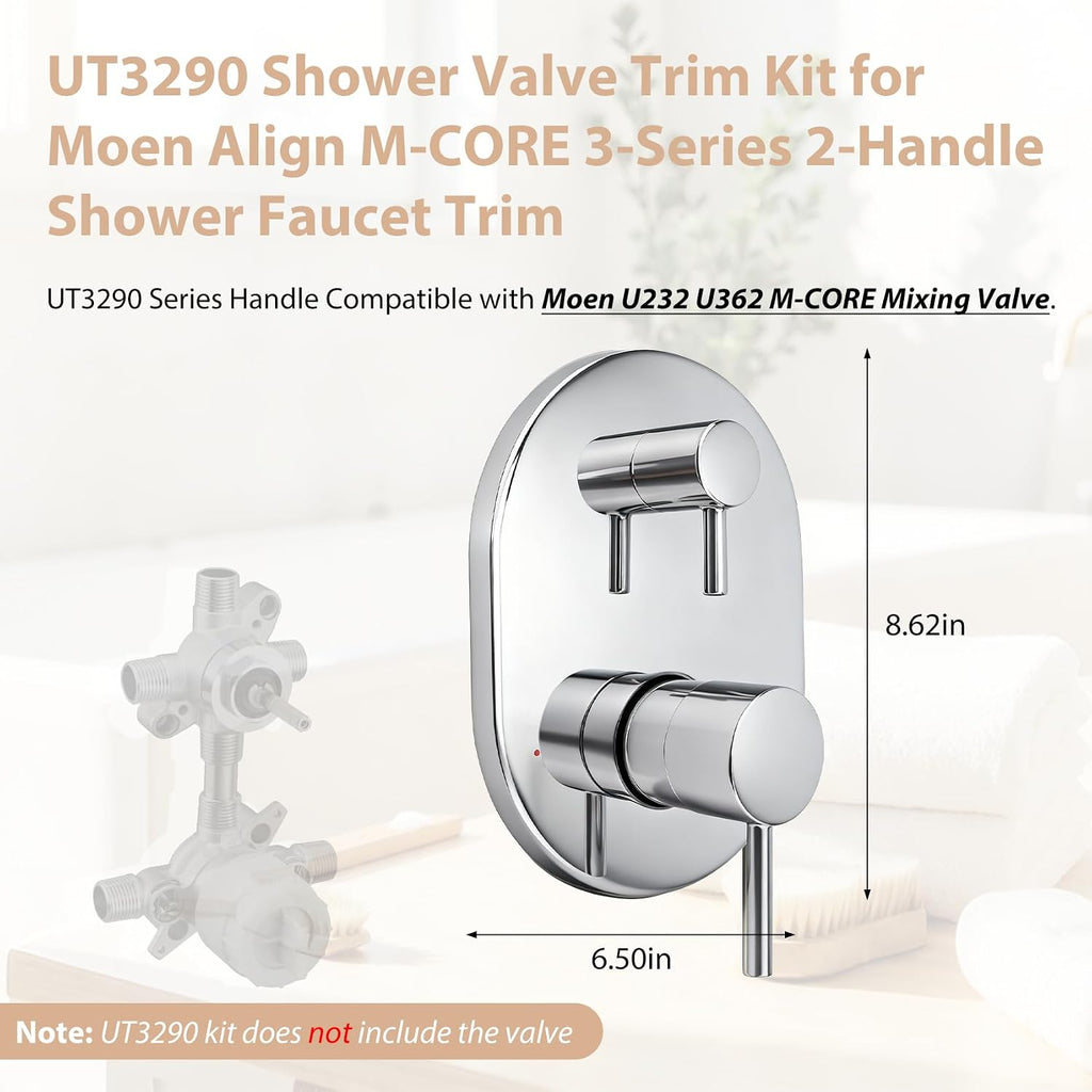 UT3290 Shower Valve Trim Kit for Moen Align Chrome M-CORE 3-Series 2-Handle Shower Faucet Trim, for Shower Handle UT3290BL UT3290BN UT3290BG, Include 1213 Cartridge, U232 U362 Valve Required. -2 Year