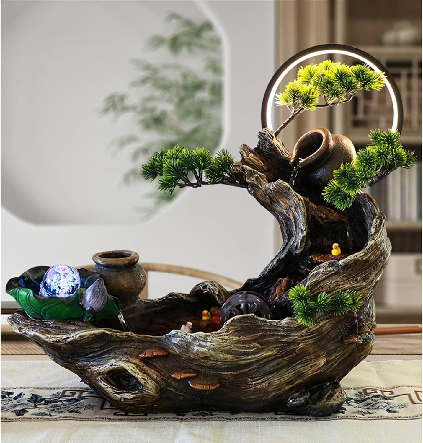 HIHELO Tabletop Fountain Tabletop Fountain Office Rockery Water Fountain with Iris Indoor Home Decoration Fountain Indoor Fountain