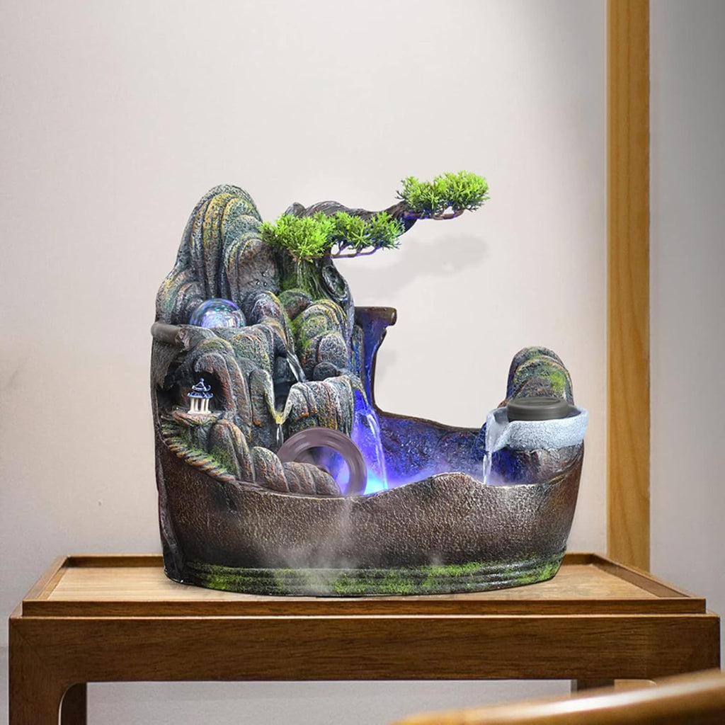 Indoor Fountain Tabletop Water Fountain for Indoor, Rocky Stone Waterfall, Aquatic Landscape, Home Decor, Center Table, Relaxation Gifts with Water Pump and Rotating Ball Fountain