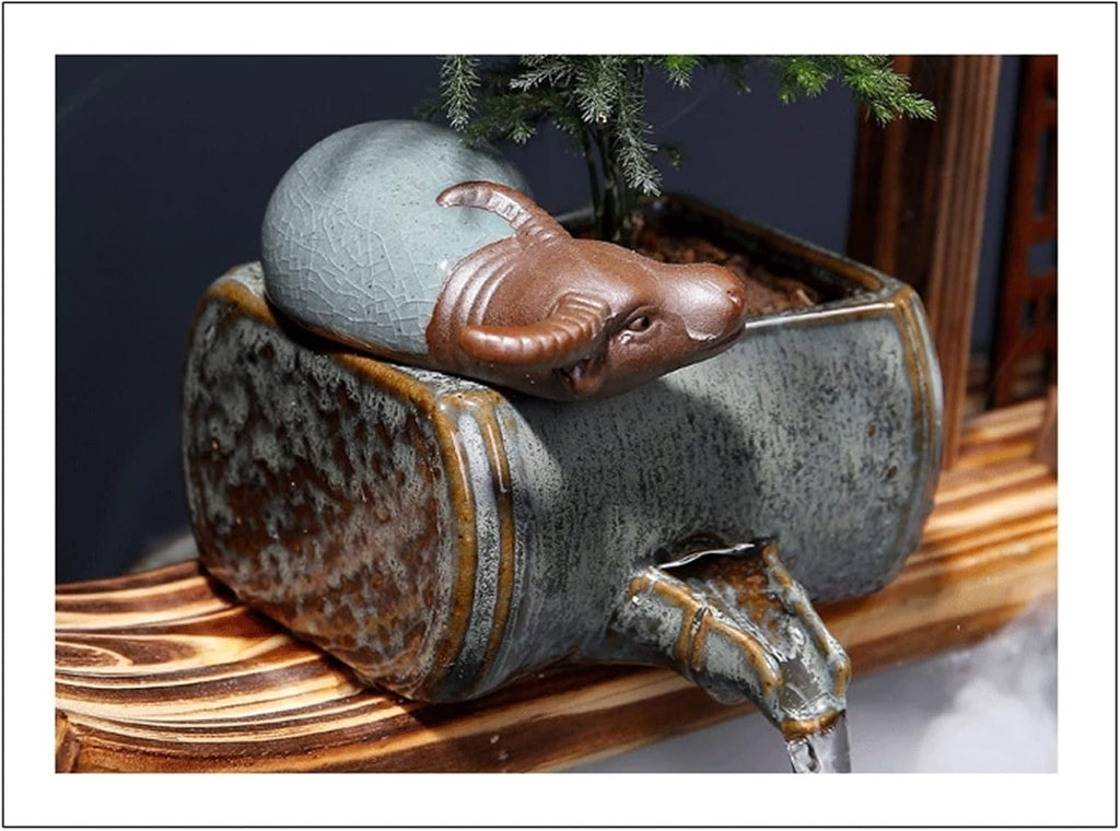 HIHELO Desktop Fountain Ceramic Water Device Desktop Decoration Fengshui Lucky Fountain Office Living Room Porch Tabletop Fountain Decoration Water Fountain Outdoor