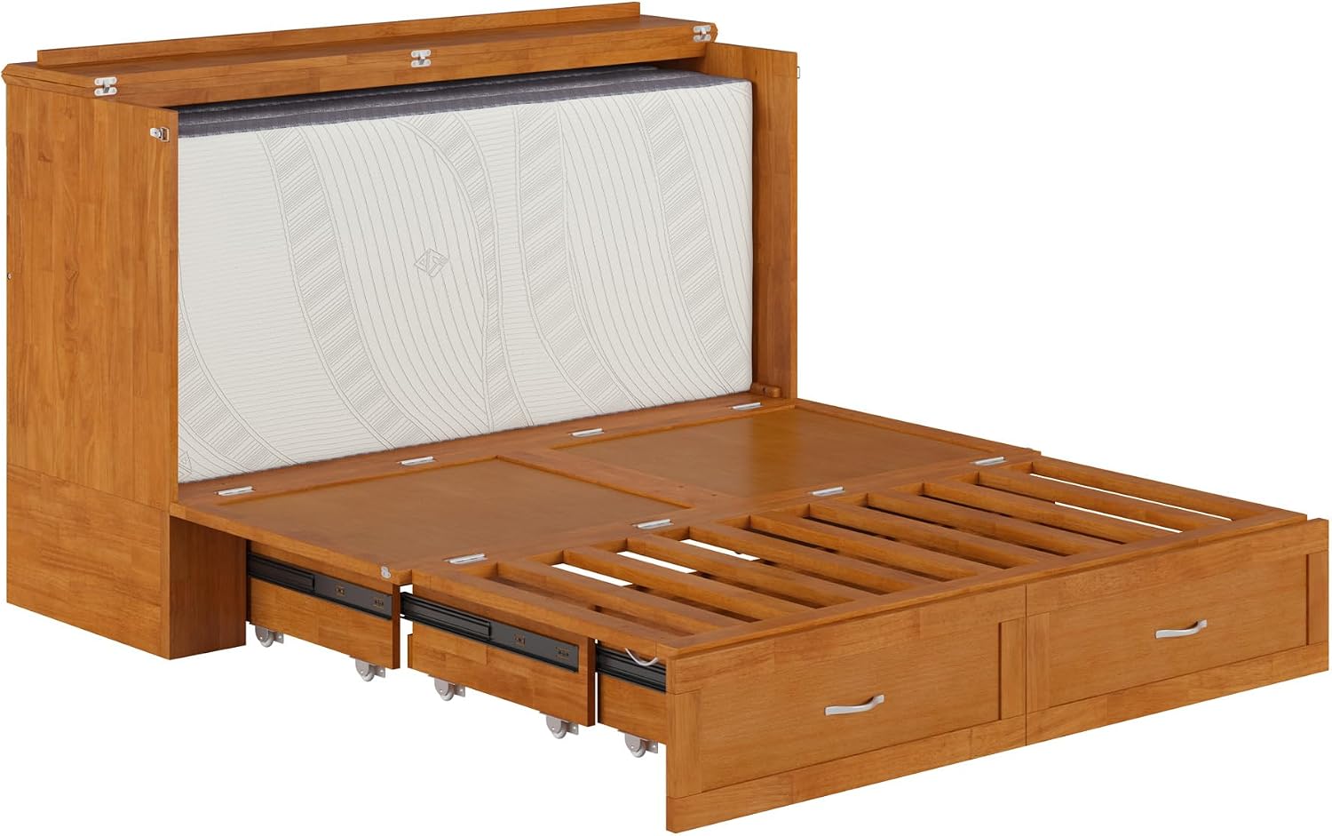 AFI Hamilton Queen Murphy Bed Chest with Mattress, Storage, and Built-in Charger in Light Toffee