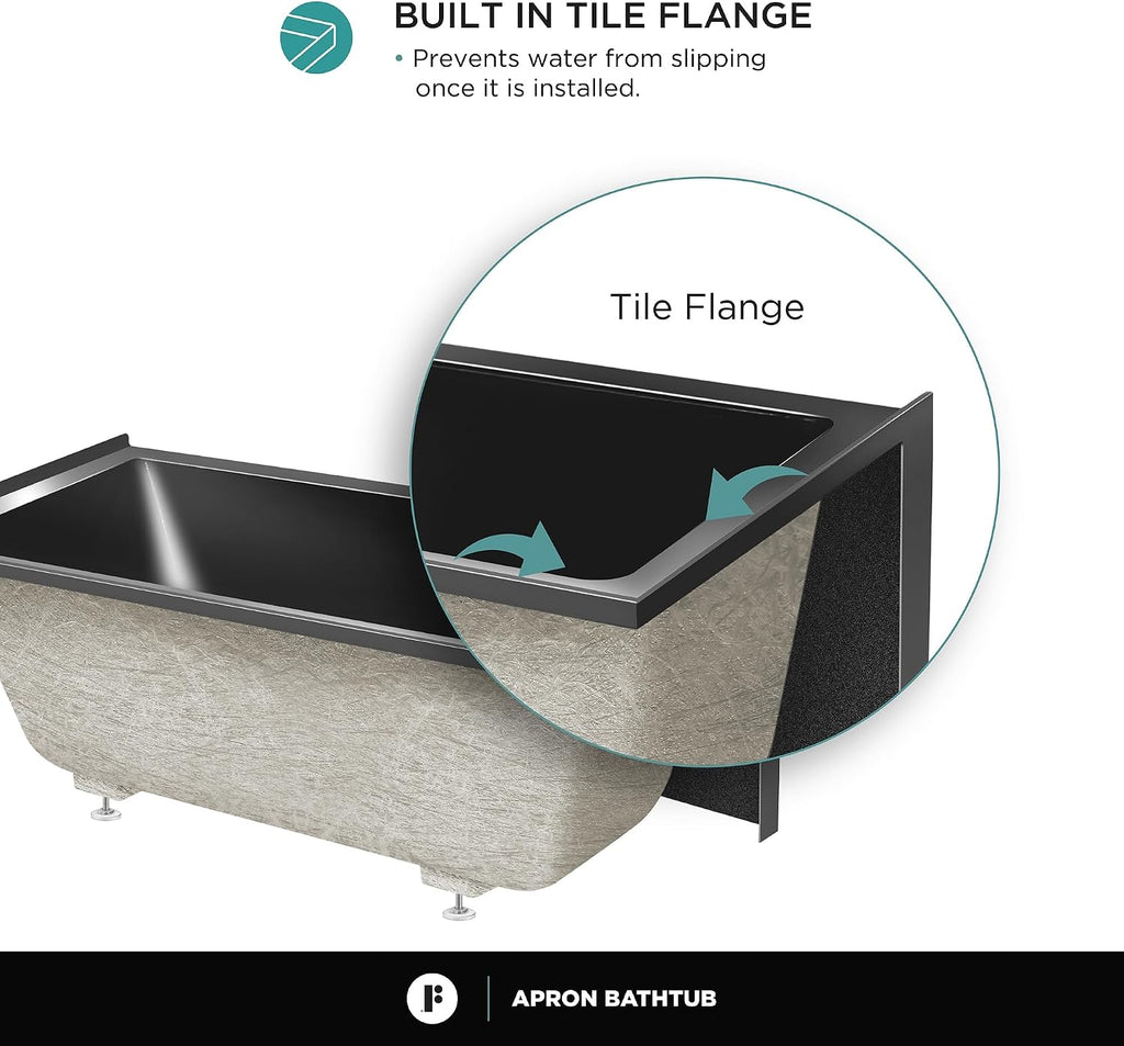 Fine Fixtures Acrylic, Fiberglass Alcove Soaking Bathtub with Integral Apron Front in Glossy Black - Left Hand Drain, 48' x 32'