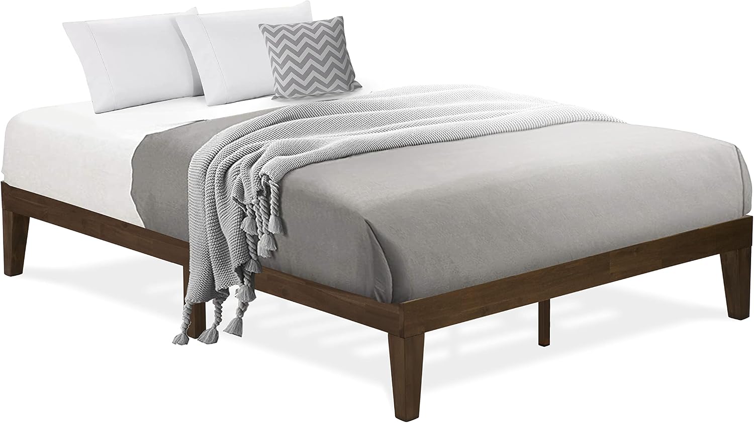East West Furniture DNP-22-Q Queen Platform Bed Frame with 4 Solid Wood Legs and 2 Extra Center Legs - Walnut Finish