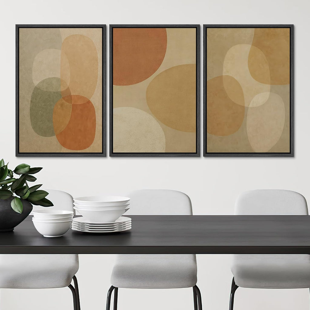 SIGNLEADER Framed Canvas Print Wall Art Set Boho Neutral Abstract Shapes Illustrations Modern Art Boho Decorative for Living Room, Bedroom, Office - 24'x36'x3 BLACK