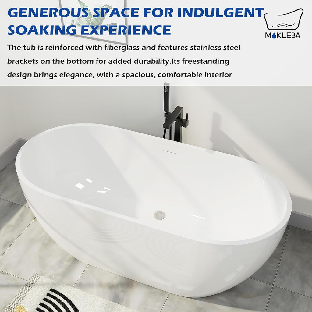 70' Acrylic Freestanding Bathtub, Double Ended Free Standing Tub, Soaking Tub with Integrated Slotted Overflow, Toe-Tap Chrome Drain, cUPC Certified, Glossy White