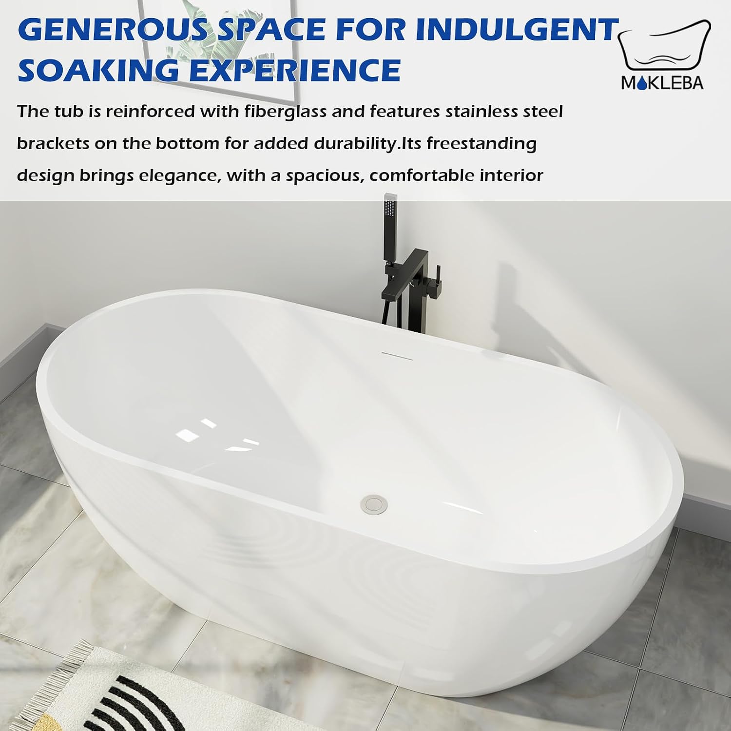 70' Acrylic Freestanding Bathtub, Double Ended Free Standing Tub, Soaking Tub with Integrated Slotted Overflow, Toe-Tap Chrome Drain, cUPC Certified, Glossy White