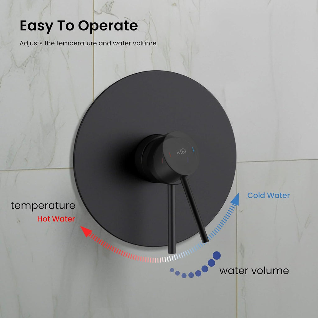 KIBI Circular Shower System for Bathroom | Wall Mounted Single Function Shower Faucet Set with Solid Brass Pressure-Balanced Valve for Consistent Water Flow | Matte Black, KSF407