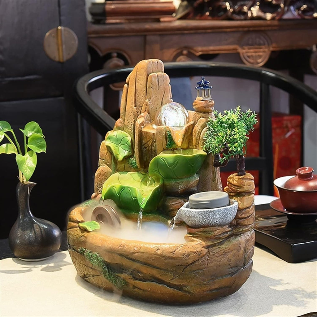 HIHELO Tabletop Fountain Desktop Fountain Indoor Humidifier Landscape Bonsai Office Desktop Decorative Fountain Desktop Lucky Waterfall Fountain Indoor Fountain (Size : Small)