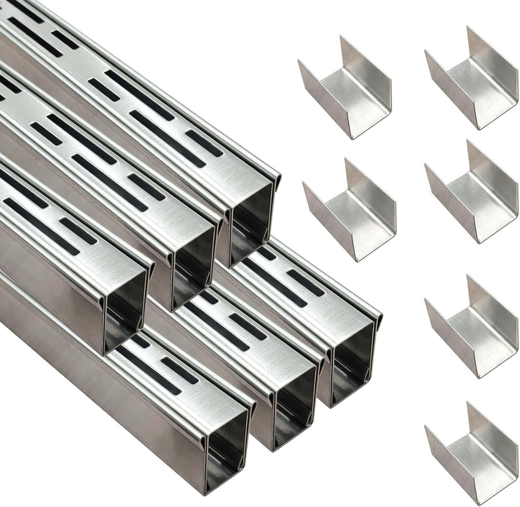 Channel Drain 1-1/4' Wide x 3' 3-5/8' Sections x 6 Pc,Silver Outdoor Pool Deck Drain Channel 304 Stainless Steel with Coupling,Pool Drain for Concrete/Paver/Patios/Walkways