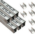 Channel Drain 1-1/4' Wide x 3' 3-5/8' Sections x 6 Pc,Silver Outdoor Pool Deck Drain Channel 304 Stainless Steel with Coupling,Pool Drain for Concrete/Paver/Patios/Walkways