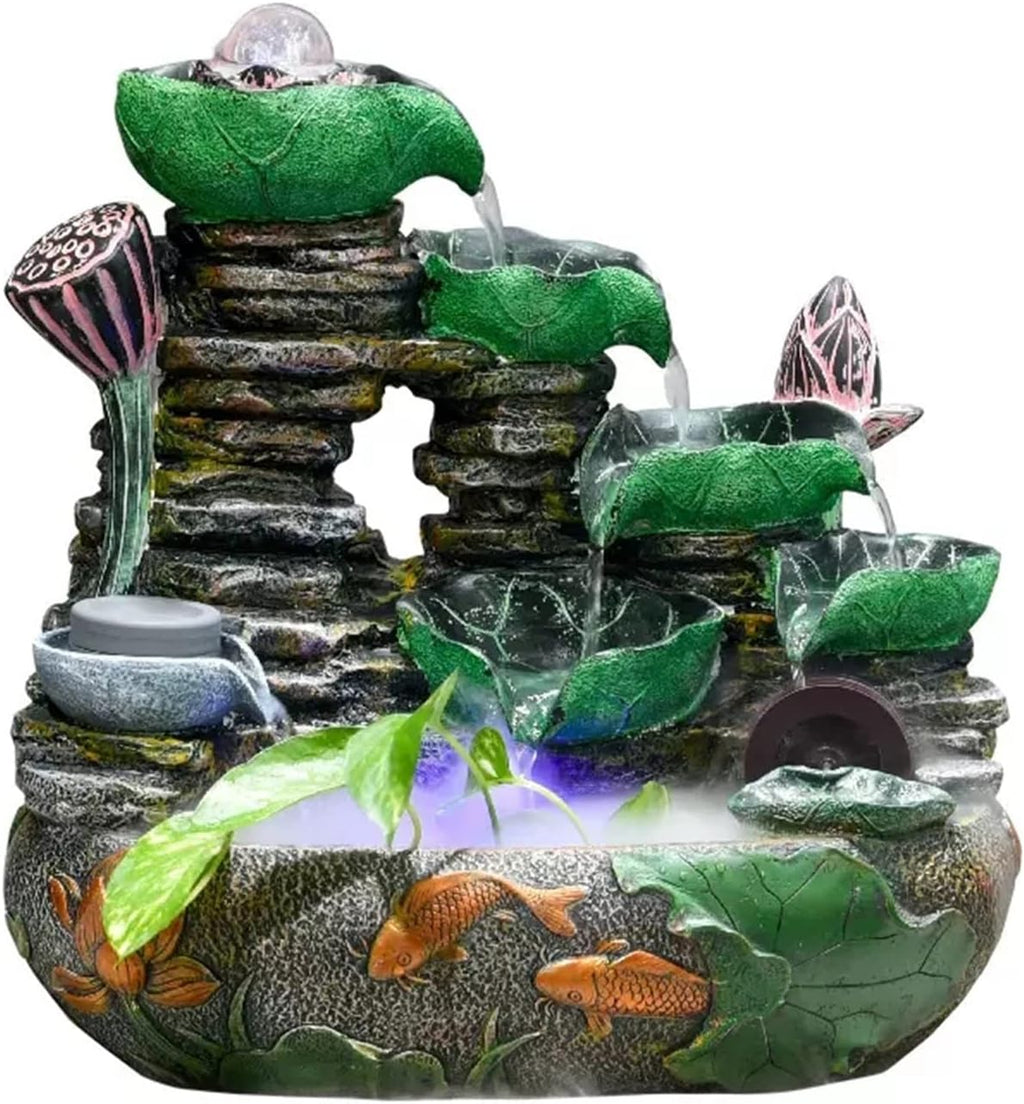 HIHELO Tabletop Fountain Tabletop Fountain Rockery Flowing Water Landscape Fountain Desktop Decoration Feng Shui Wheel Circulating Water Ornaments Indoor Fountain (Size : Large)
