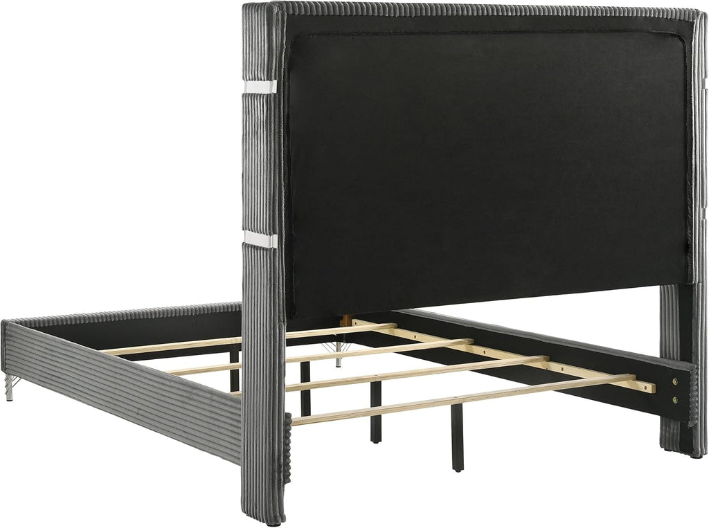 Coaster Home Furnishings Lucia Modern Classic 4-Piece Bedroom Set Velvet Upholstered Queen Size Wingback Bed Frame 61-inch Headboard Grey and Black 224991Q-S4