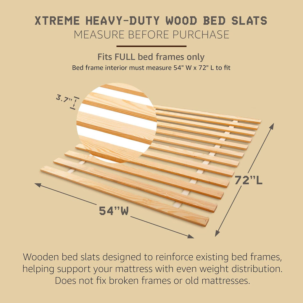 Hercules Xtreme Bed Frame Support Slats, Heavy-Duty Solid Pine Wood Bunkie Board Under Bed-Support, Wooden Support Board for Sagging, Full Size