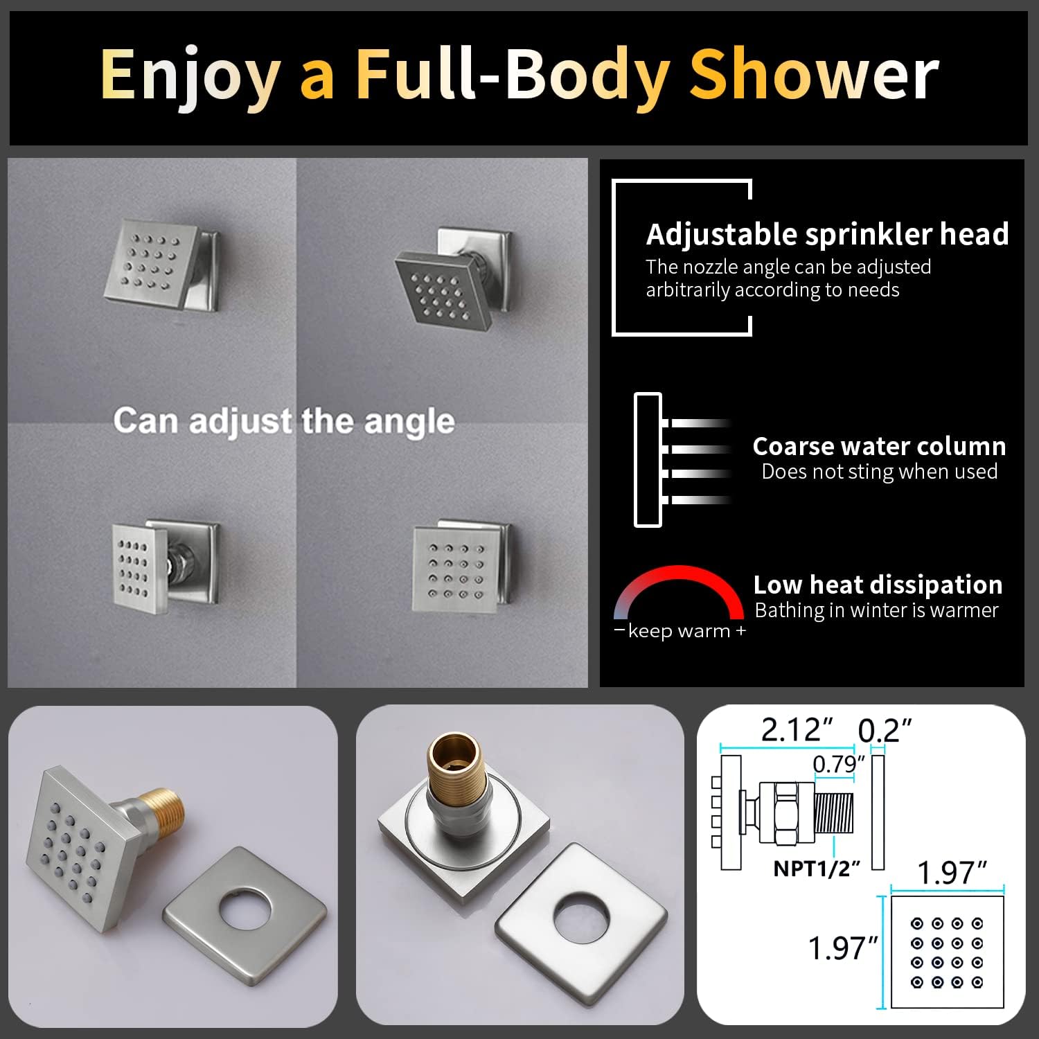 AYIVG Brushed Nickel Thermostatic Rainfall Shower System 16 x 26 Inch Temperature Display Shower Faucet System with Body Jets Smart Ceiling Mount Multi Function 64 Color LED Rainfal Shower Set