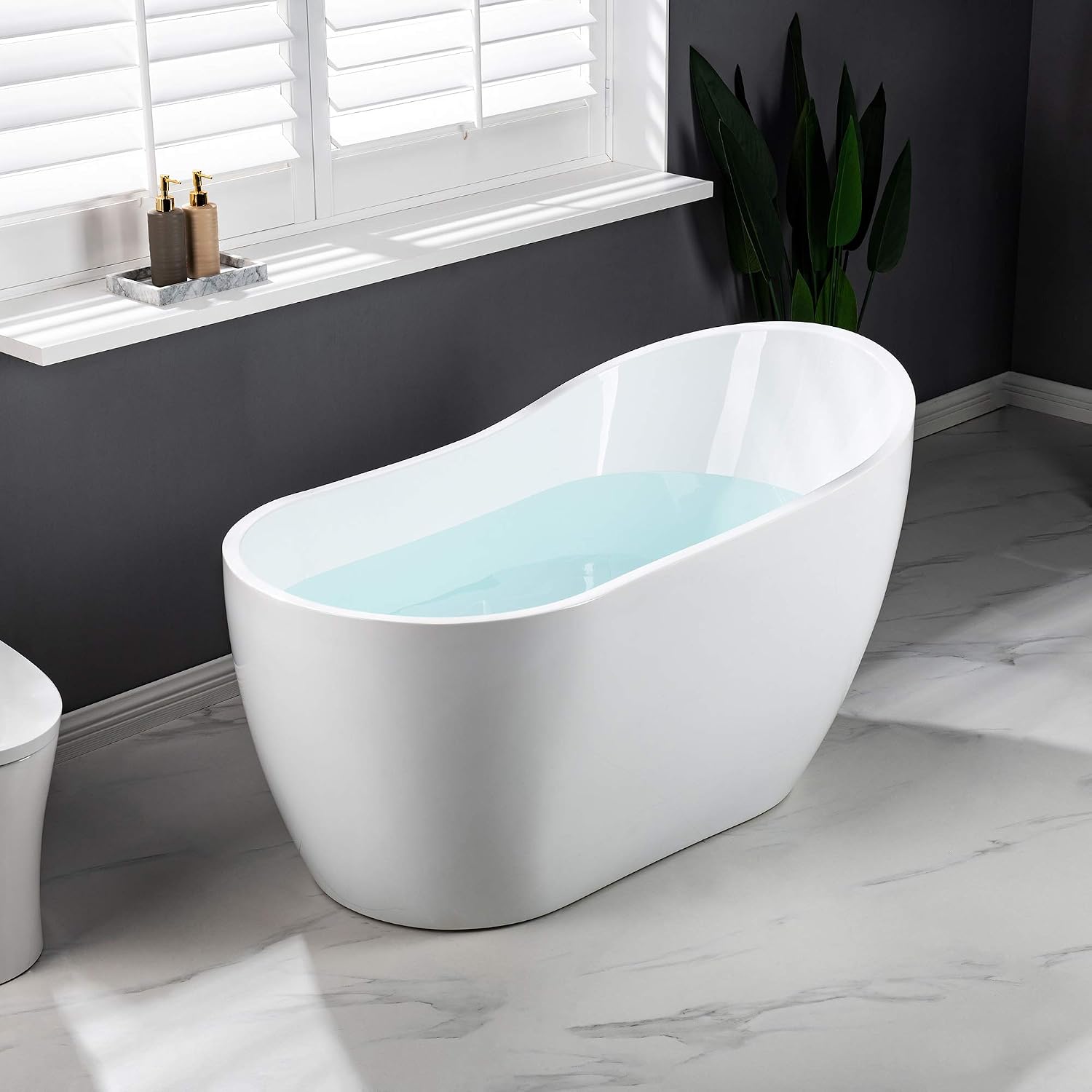 WOODBRIDGE 54'Acrylic Freestanding Bathtub Contemporary Soaking Tub,White Acrylic,Matte Black Drain/Overflow,B 0006-MB