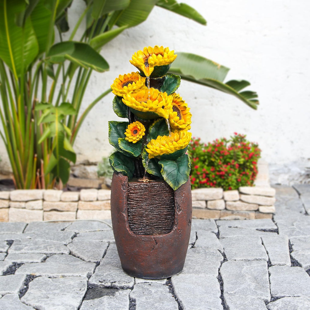 YZM Outdoor Fountains and Waterfalls Cascading Sunflower Fountain 4-Tiers Outdoor Freestanding Water Fountain Garden Patio Backyard Porch Balcony Pond Décor for Outside 39.76 Inch Tall