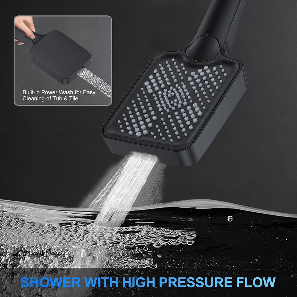 Shower Faucet Set, 12' Ceiling Mount Rainfall Shower System with 12'' Top Head+6'' Side Head and Multi-function Handheld Head Push Button Diverter Shower Faucet Trim Kit (12', Matte Black)