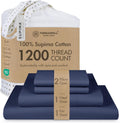 Threadmill Supima Cotton Sheets Queen, 1200 Thread Count Queen Sheet for Queen Mattresses, 4 Piece Luxury Bed Sheets, Sateen Weave Hotel Quality Sheets with Elasticized Deep Pocket, Folkstone Blue