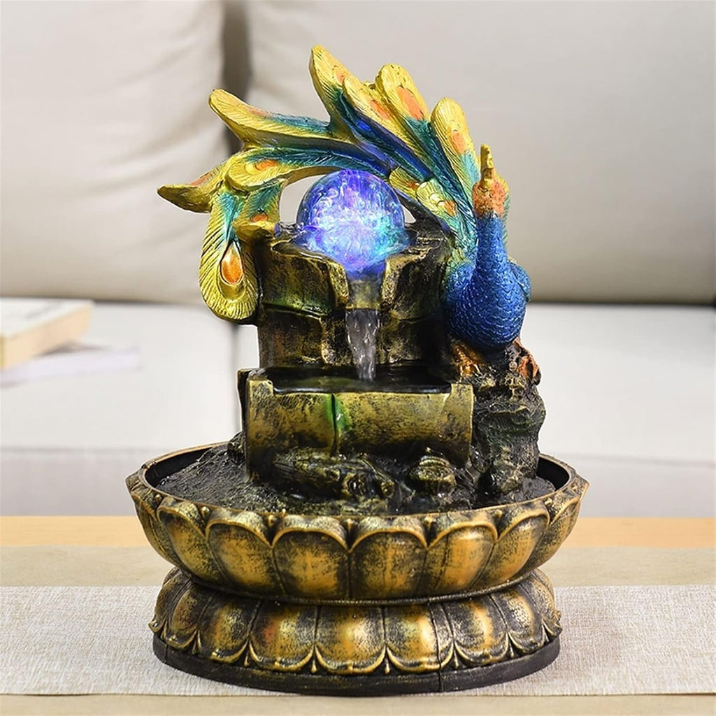 Indoor Water Fountain Tabletop Fountains Peacock Chinese Home Feng Shui Ball Fountain Dining Table Office Desktop Flowing Water Feng Shui Ornament Creative Modeling Meditation Fountain