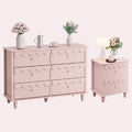 Anbuy Bedroom Sets Scalloped 6 Drawer Dresser and Night Stand Sets for Bedroom, Two Drawers Nightstand & 6 Drawer Dresser Combo 2 Pieces (Pink)