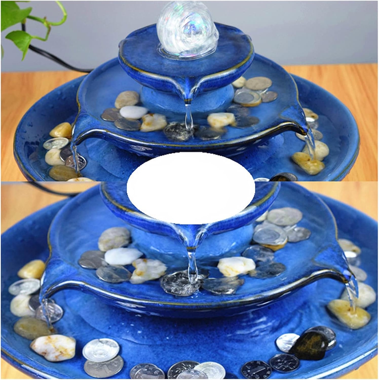 Tabletop Fountain Indoor Relaxation Tabletop Fountain with LED Light Home Office Decoration Meditiation Water Ceramic Desktop Fountains Desktop Fountains