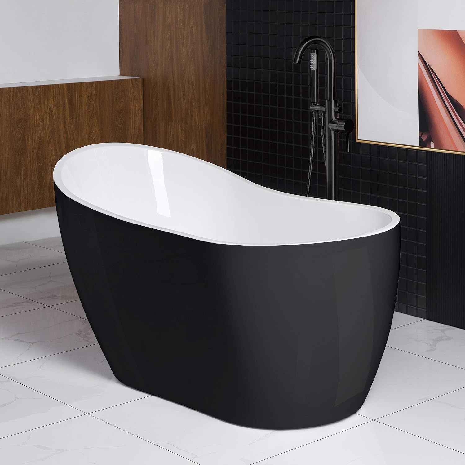 WOODBRIDGE Black B1807 MB-Drain &O Bathtub (B1807 Black -MB-Drain &O)
