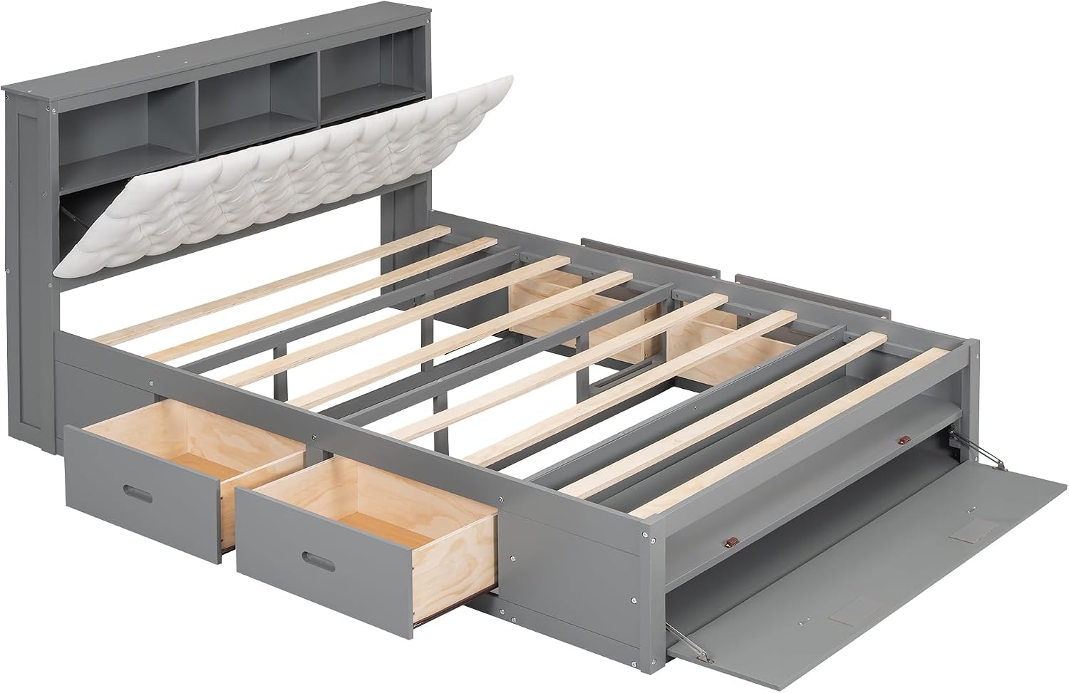 Harper & Bright Designs Queen Storage Bed Frame with Shoes Rack, Wood Queen Platform Bed with Upholstered Headboard and 4 Drawers, Modern Queen Size Bed for Bedroom, No Box Spring Needed, Gray